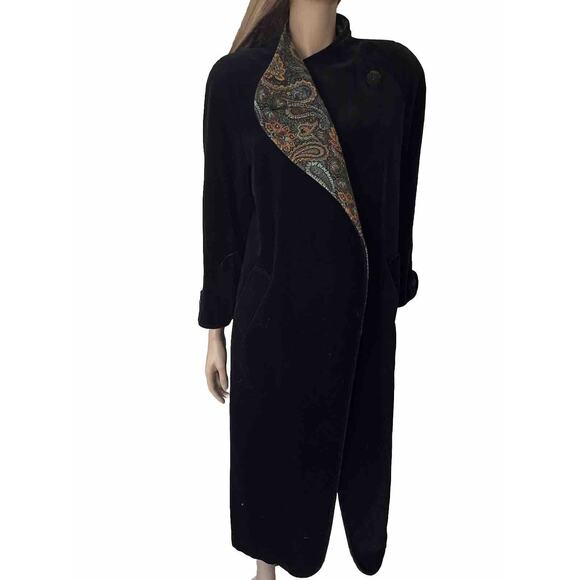 Vintage J.L. deBall Cattvia Black Long Velvet Opera Jacket Coat Duster Lined - Picture 13 of 15